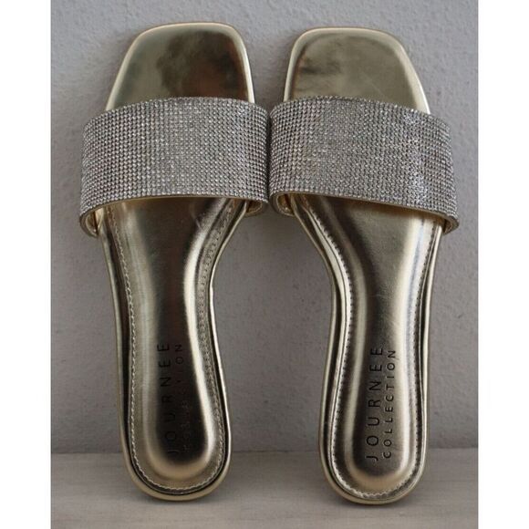 Journee Collection 007226 Women's Sz 7 Gold Embellished Grayce Slide Sandals - Picture 9 of 13